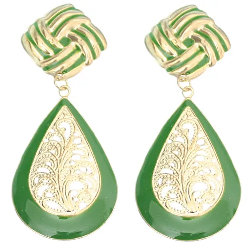 Green Knot Filigree Teardrop Post Earrings