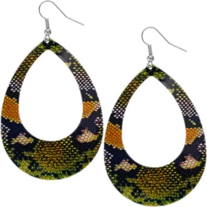 Green Orange Snakeskin Teardrop Earrings