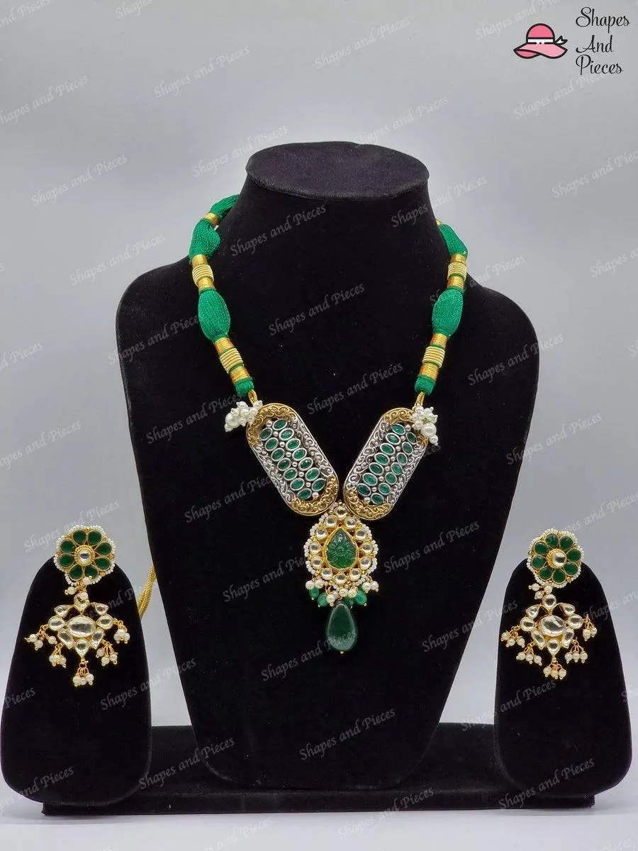 Green Pachi Kundan Fusion Set