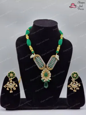 Green Pachi Kundan Fusion Set