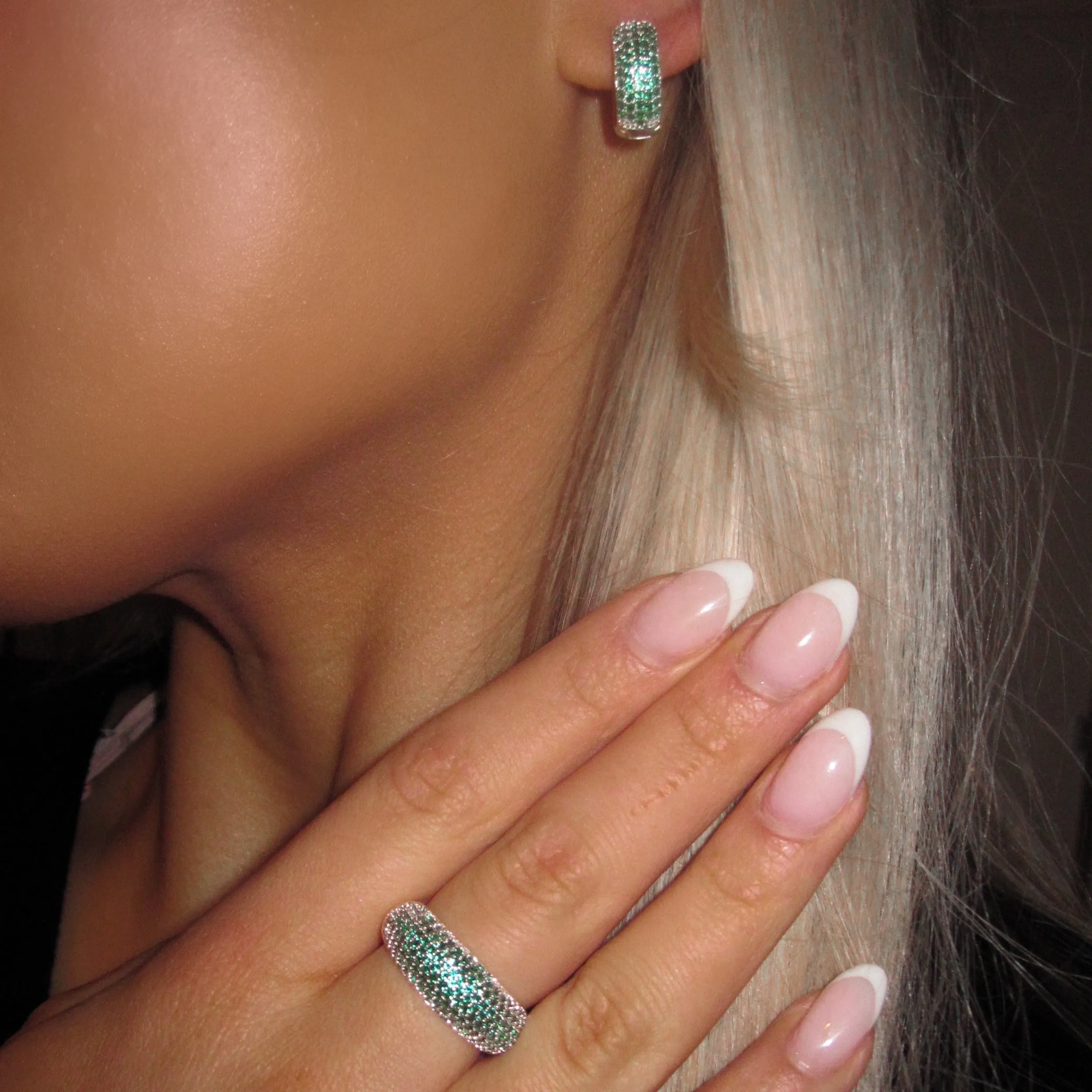 GREEN PAVÉ RING Silver