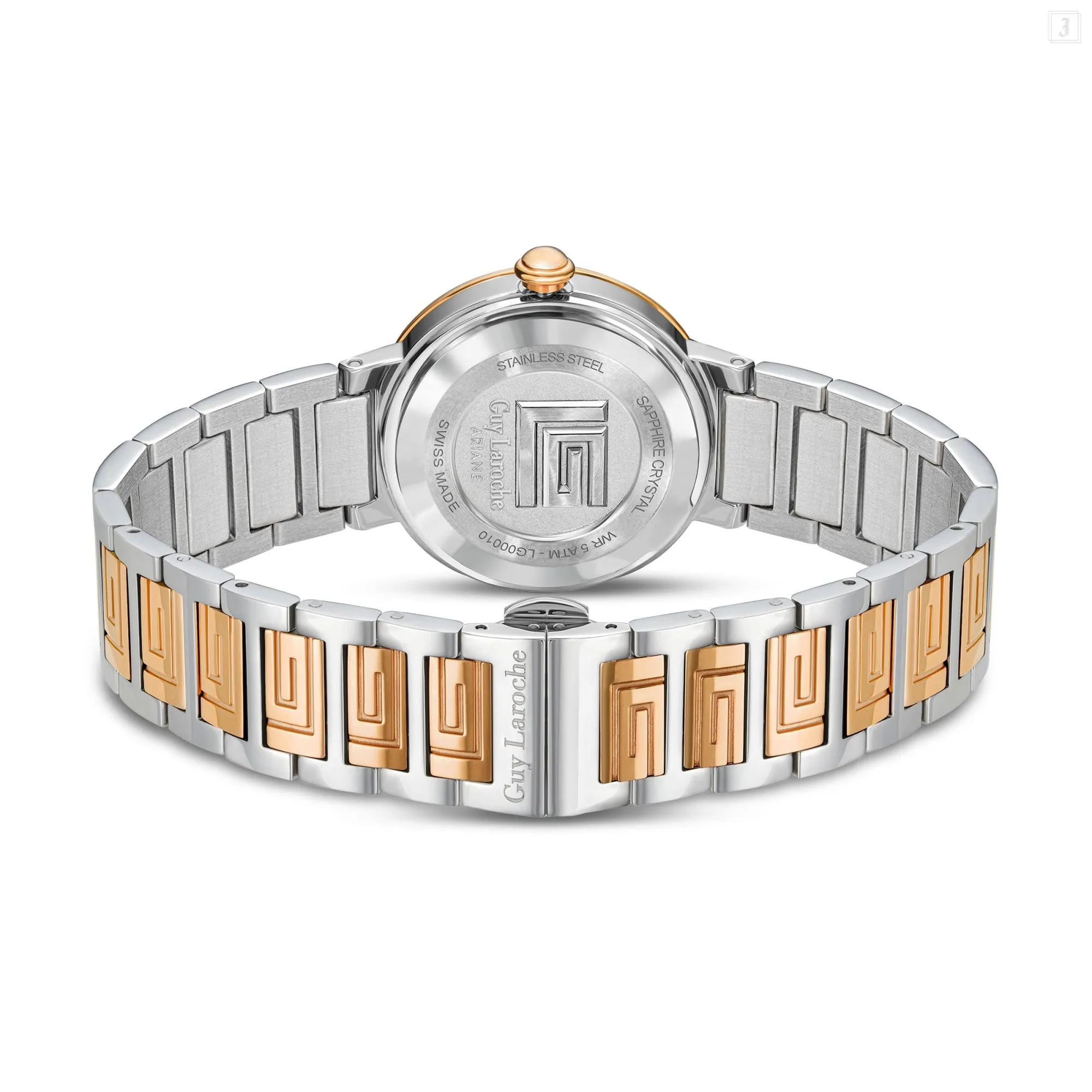 Guy Laroche Ariane Ladies White MOP Dial Rose Gold and Stainless Steel Watch