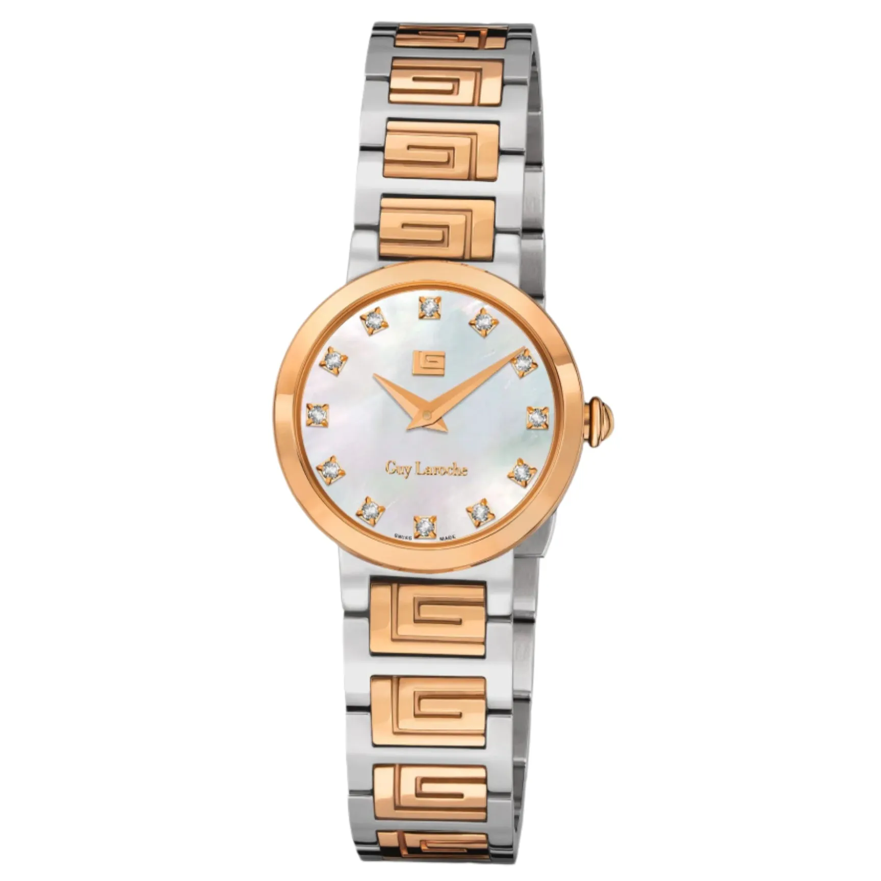 Guy Laroche Ariane Ladies White MOP Dial Rose Gold and Stainless Steel Watch