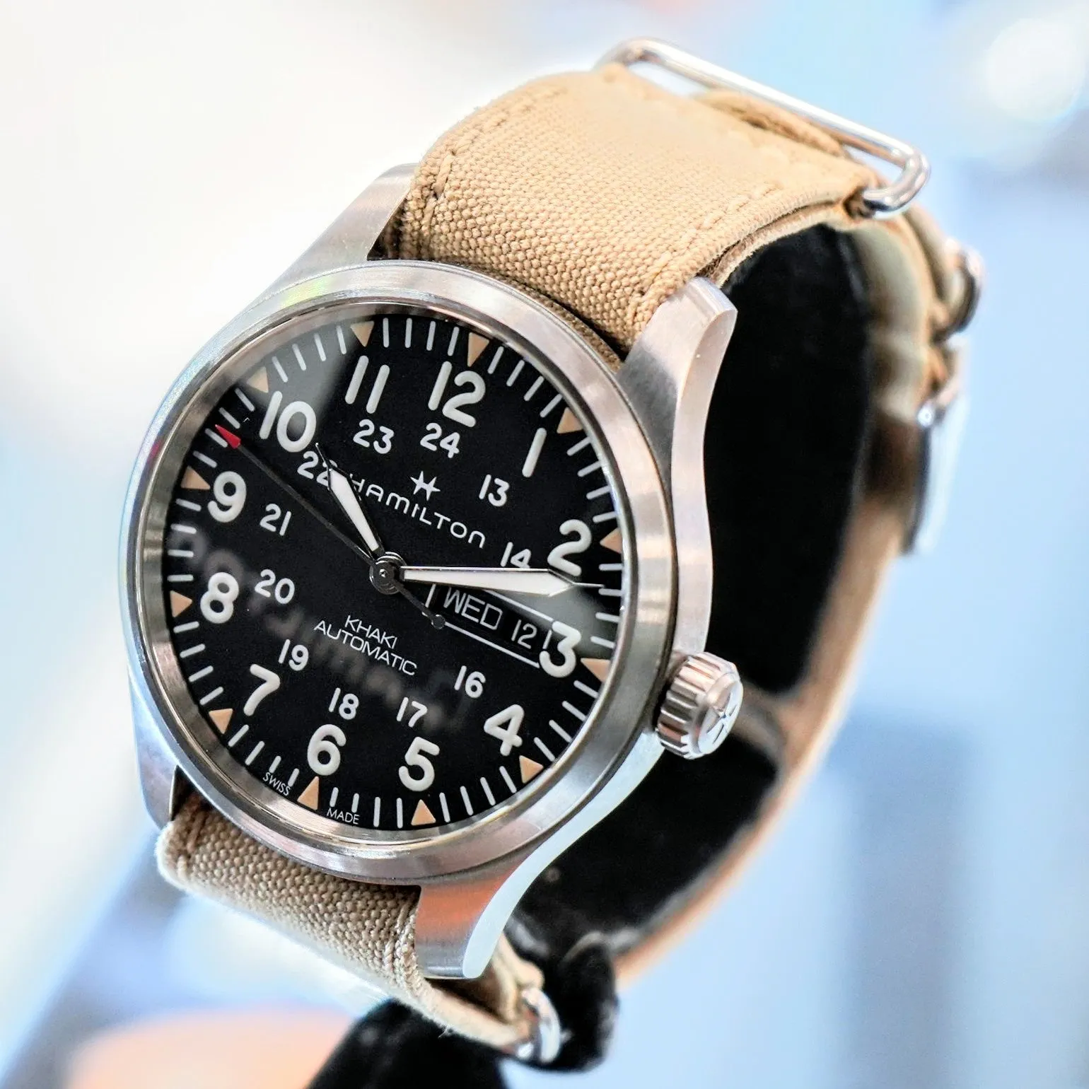 HAMILTON Khaki Field Day Date Auto Watch H705350 42mm 12/24-Dial Wristwatch - Double Box!