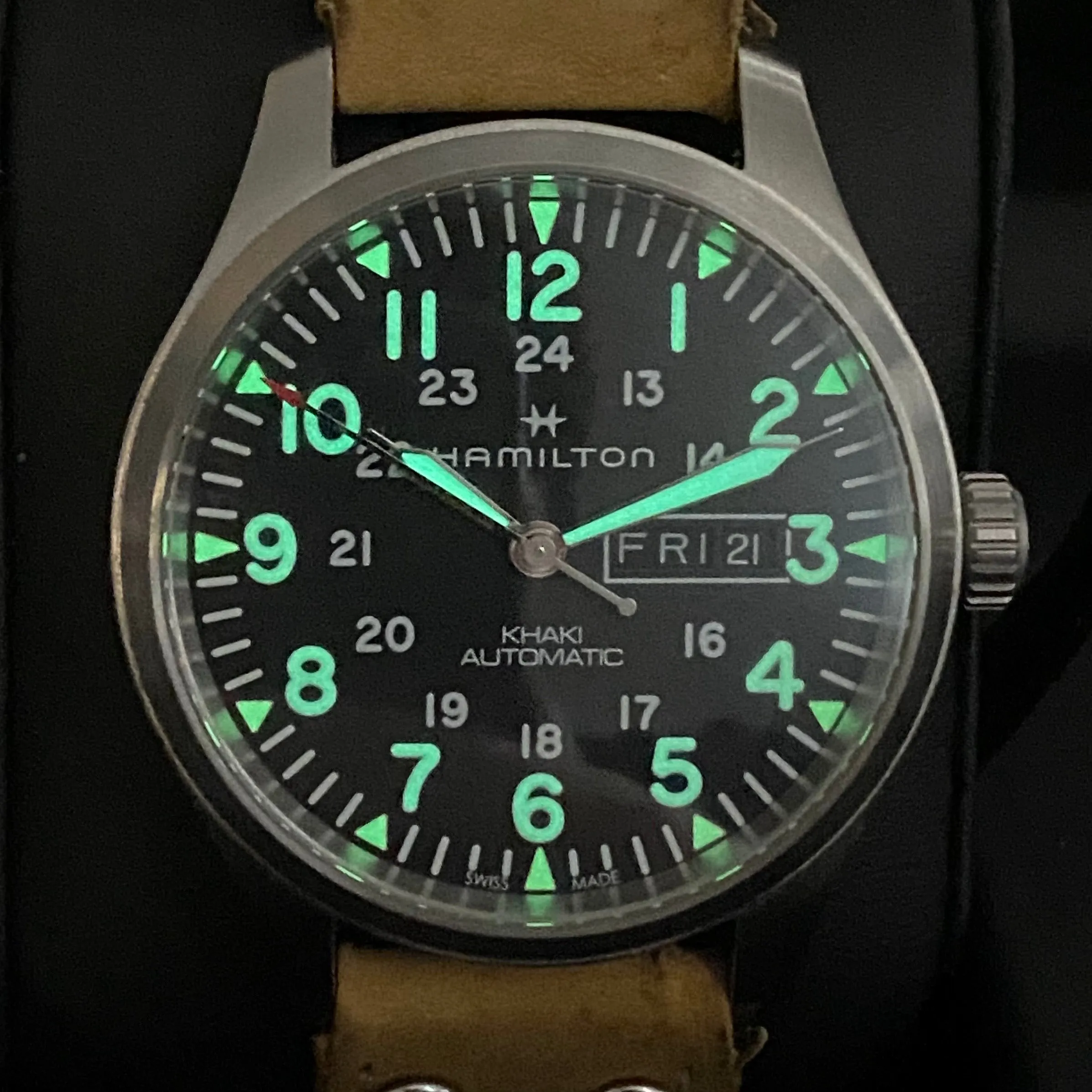 HAMILTON Khaki Field Day Date Auto Watch H705350 42mm 12/24-Dial Wristwatch - Double Box!