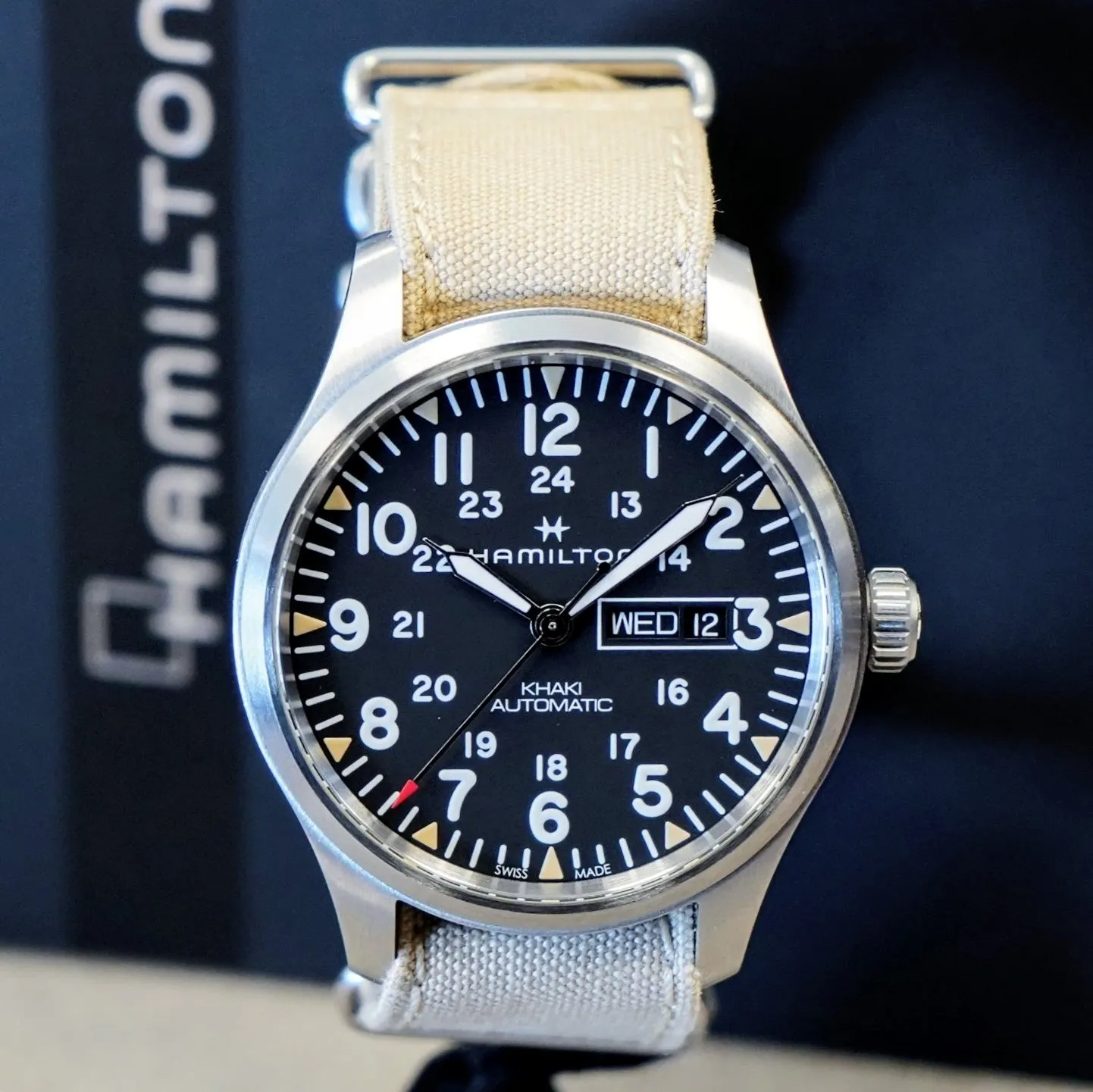 HAMILTON Khaki Field Day Date Auto Watch H705350 42mm 12/24-Dial Wristwatch - Double Box!