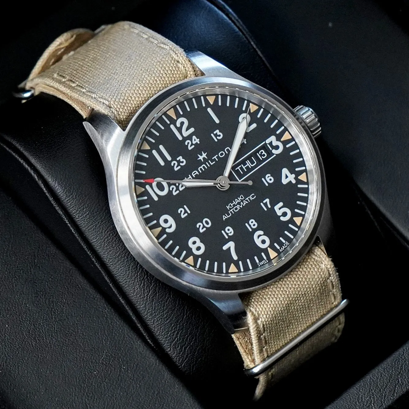 HAMILTON Khaki Field Day Date Auto Watch H705350 42mm 12/24-Dial Wristwatch - Double Box!