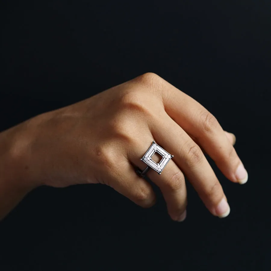 Hammered Silver Square Shaped Ring