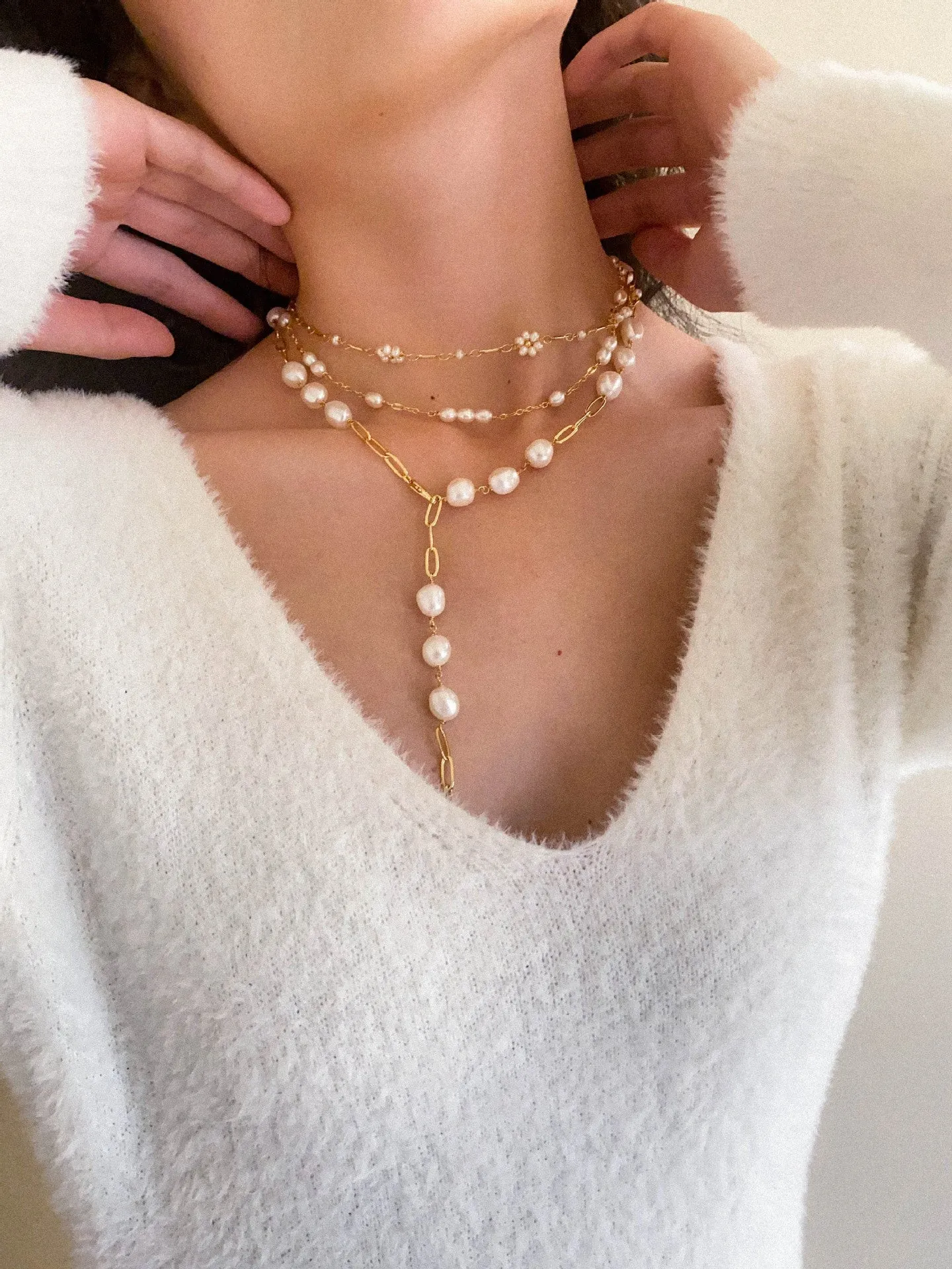 Handcrafted Chain Pearl Necklace Type J