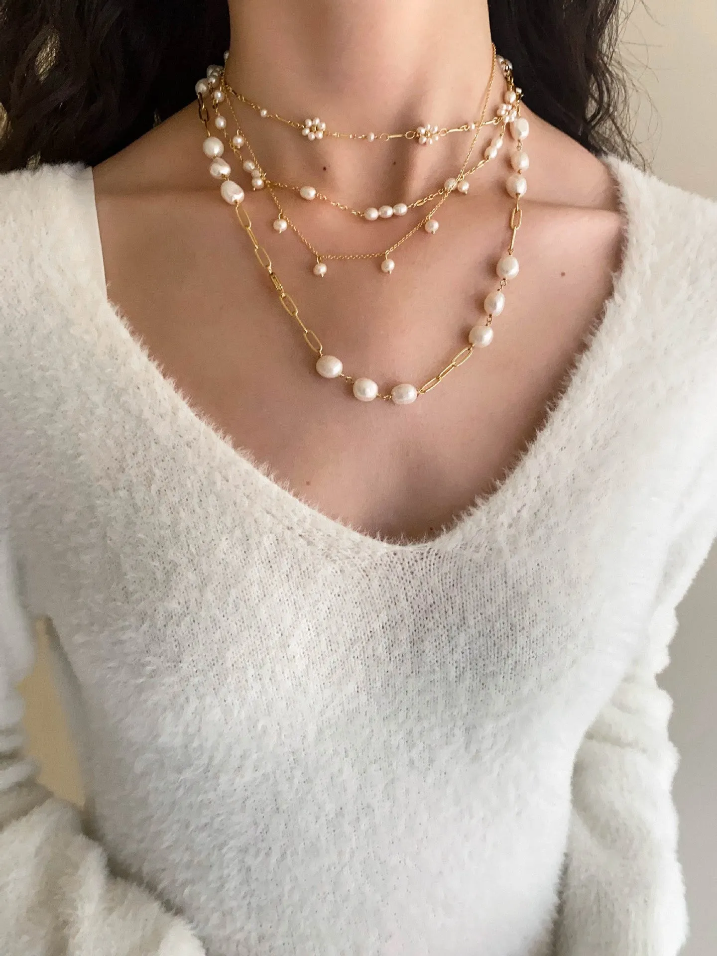 Handcrafted Chain Pearl Necklace Type J