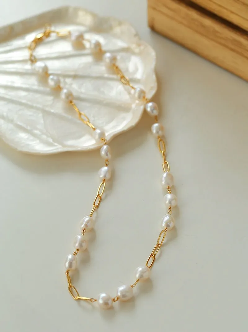 Handcrafted Chain Pearl Necklace Type J