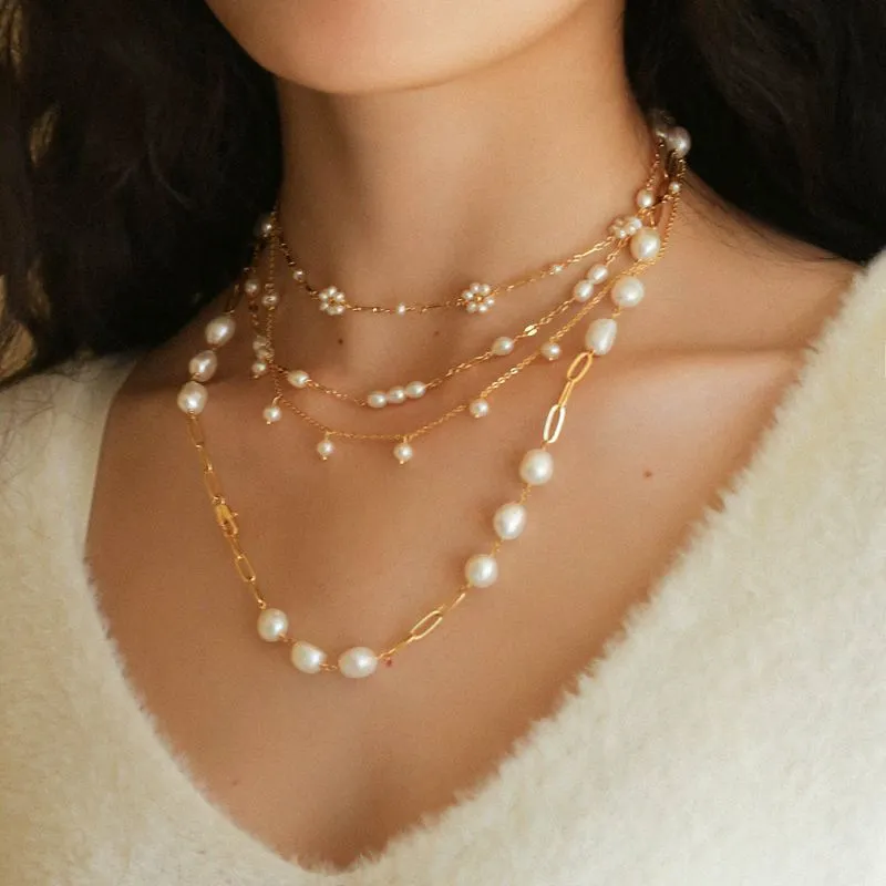 Handcrafted Chain Pearl Necklace Type J
