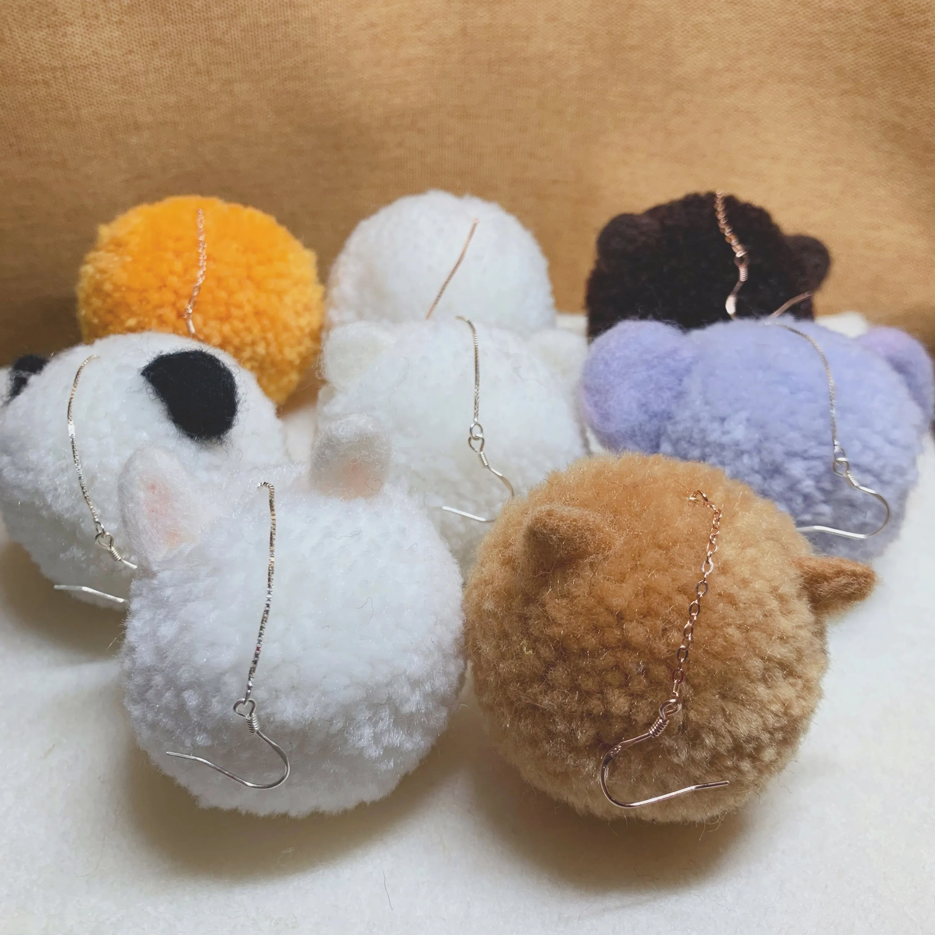Handmade Polar Bear Pom Pom Earrings Cute Pompom Dangle Earrings Boho Chic Pom Earrings