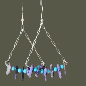 Handmade Sterling Silver Boho Earrings with Charoite & Turquoise Howlite Beads | Positive Energy Jewelry"