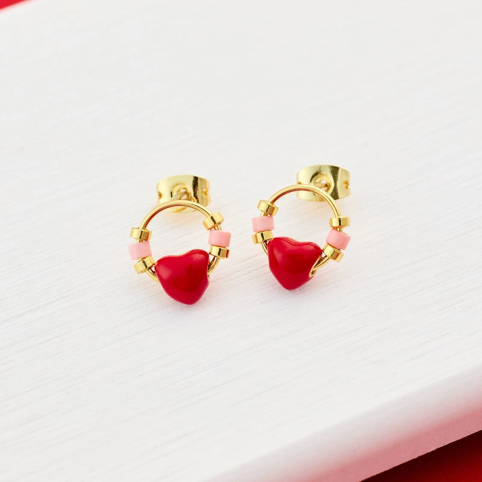 Heart Bead Stud Earrings