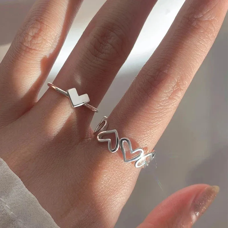 Heart Rings For Women Minimalist Aesthetic Drop Of Oil Open Rings Female Dinner Party Charming Ring Set Jewelry