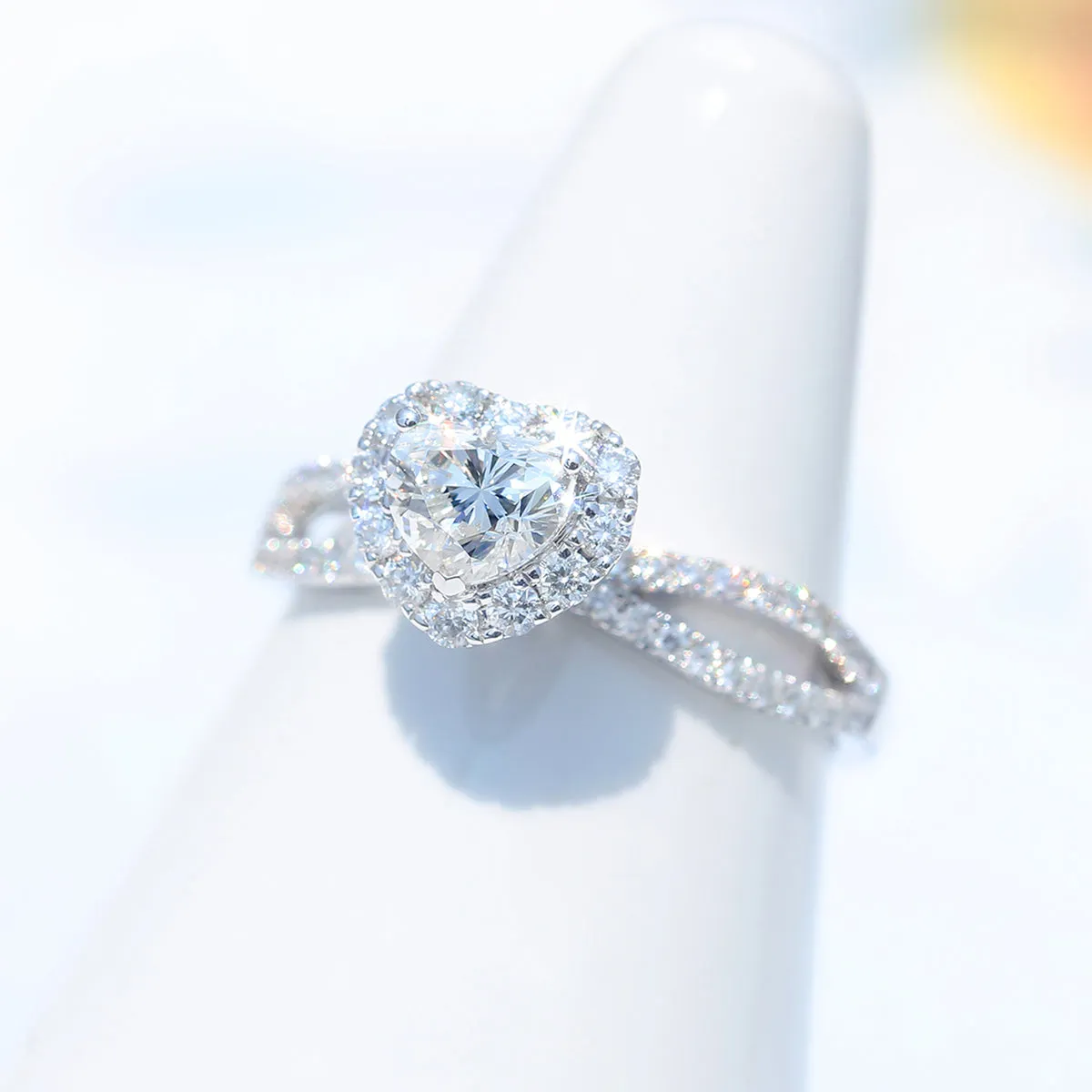 Heart Shape Split Shank GIA Diamond Halo Ring