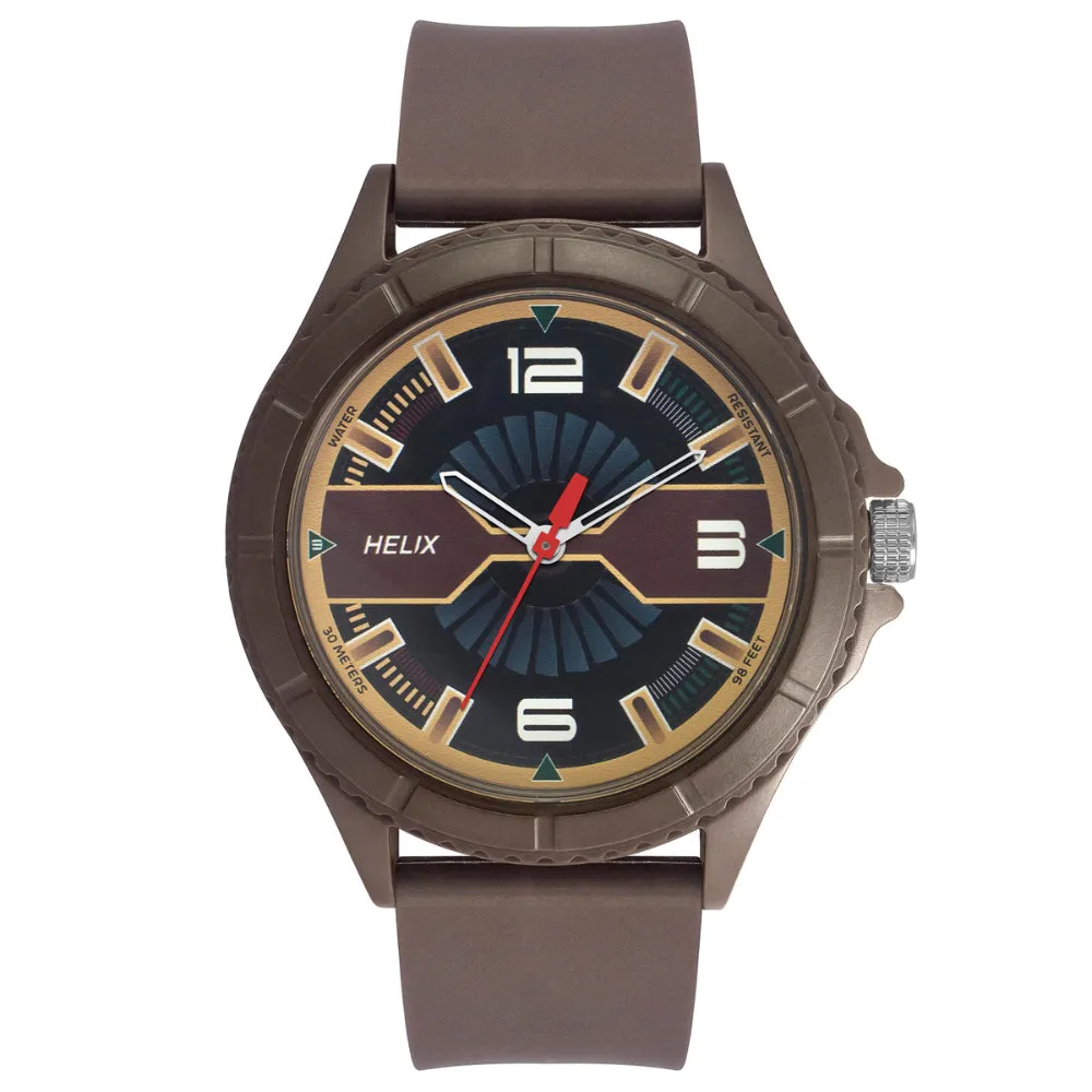 Helix By Timex Black/Brown Round Analog Silicone Watch Men -TW033HG19
