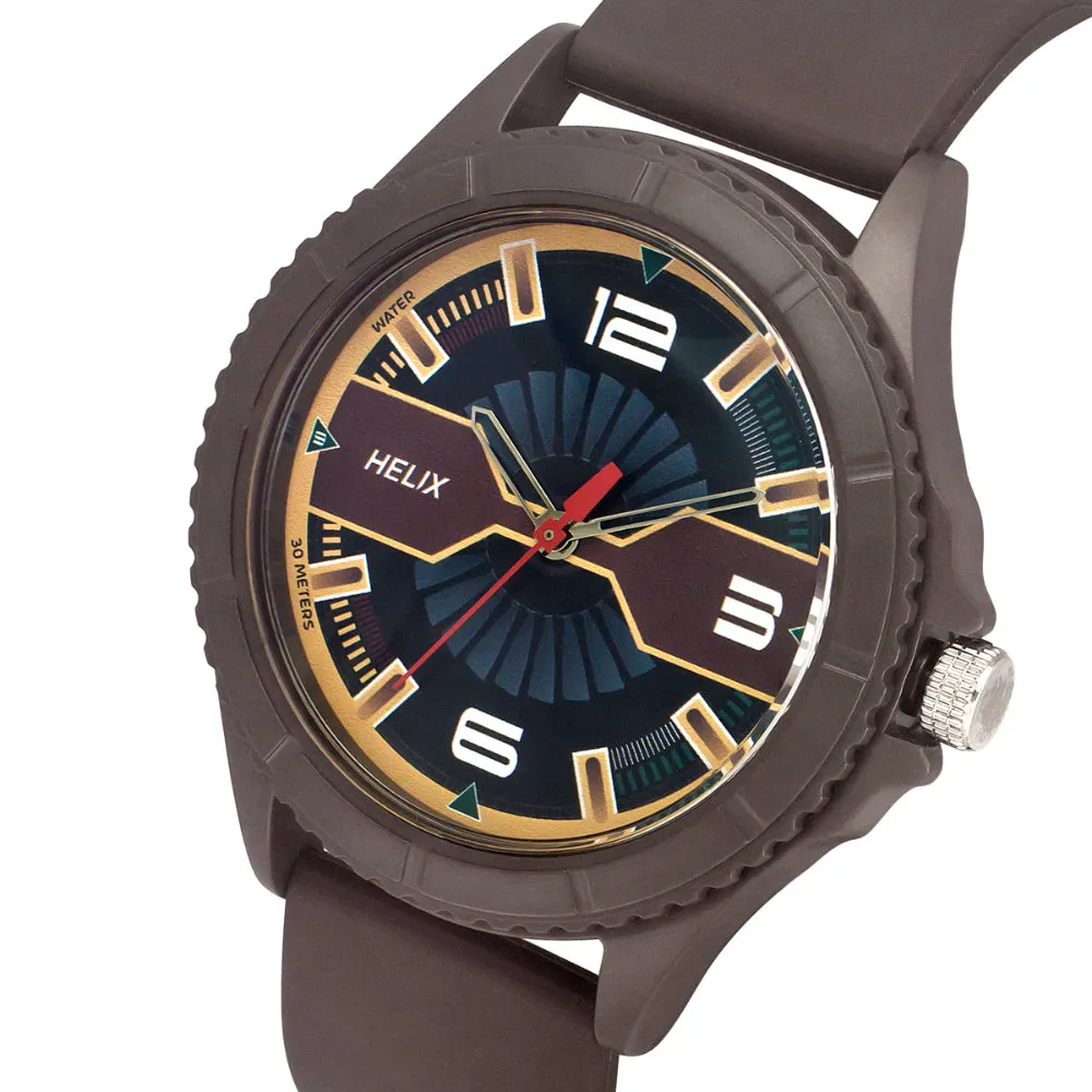 Helix By Timex Black/Brown Round Analog Silicone Watch Men -TW033HG19