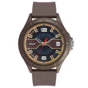 Helix By Timex Black/Brown Round Analog Silicone Watch Men -TW033HG19