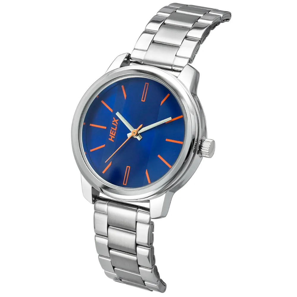 Helix By Timex Blue Round Analog Brass Watch Women -TW048HL04