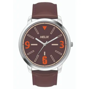 Helix By Timex Brown Round Analog Leather Watch Men -TW039HG00