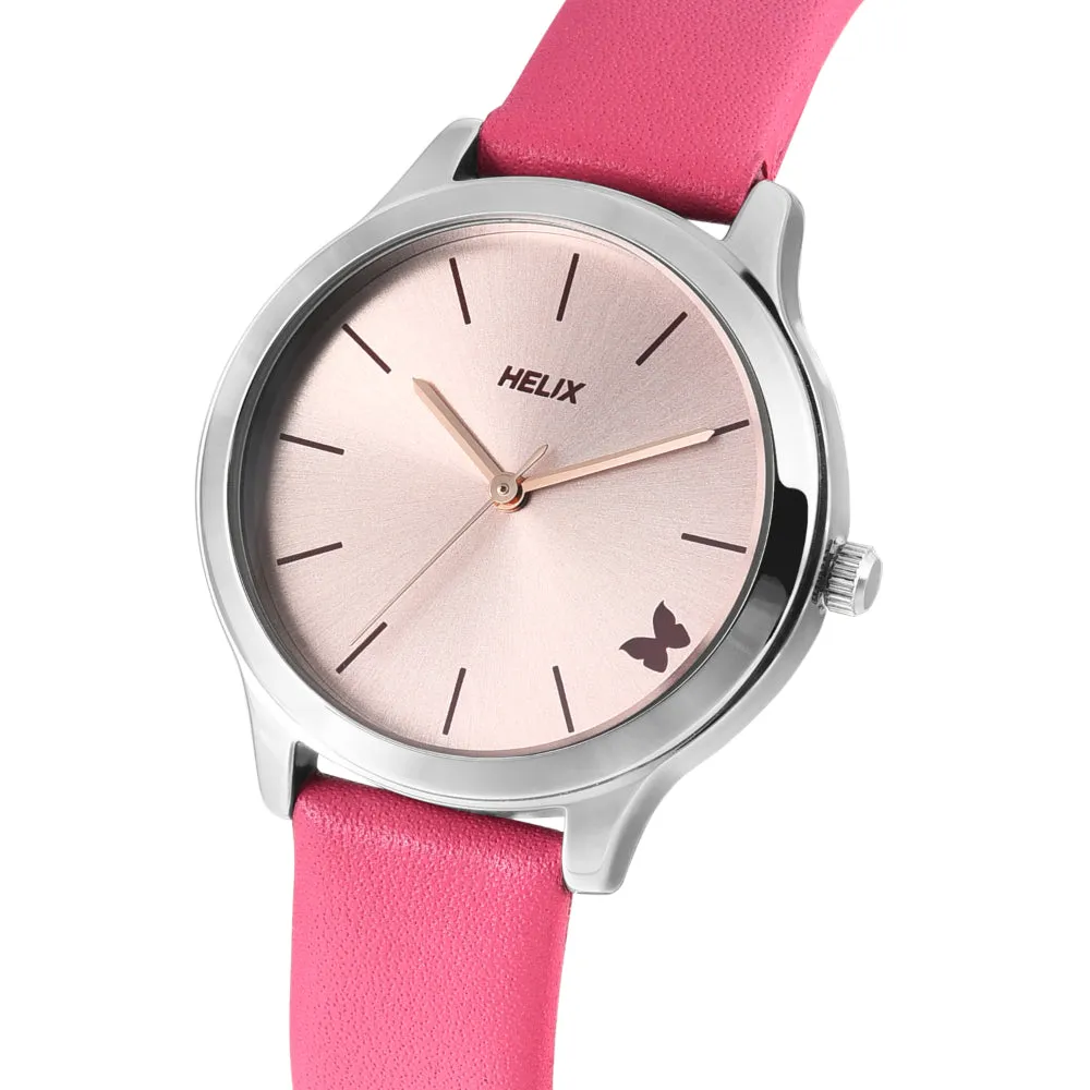 Helix By Timex Pink Round Analog Leather Watch Women -TW055HL01