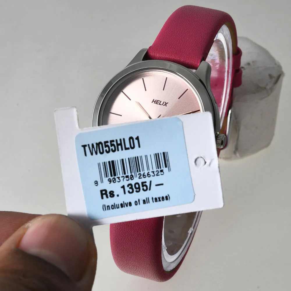 Helix By Timex Pink Round Analog Leather Watch Women -TW055HL01