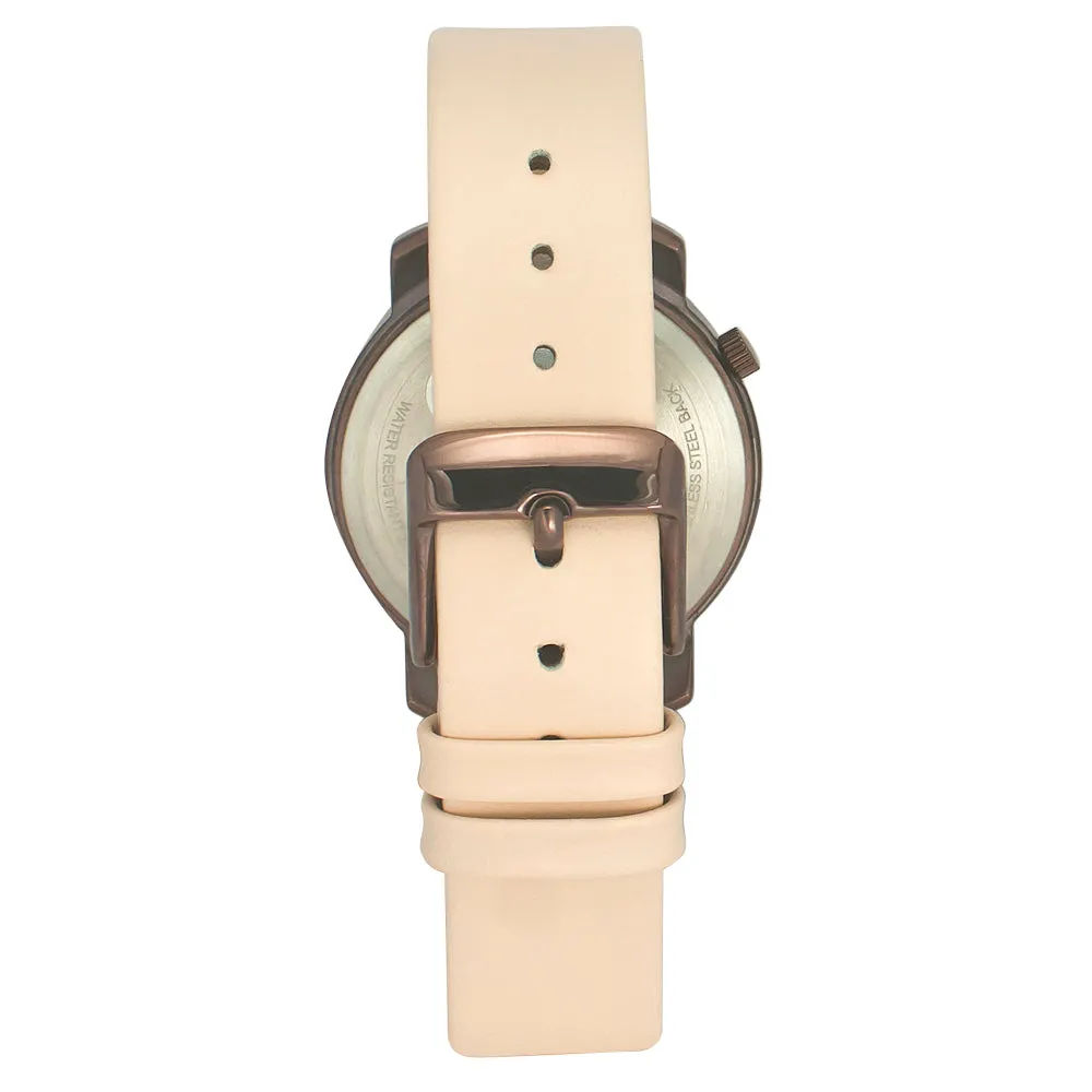 Helix By Timex Rose Gold Round Analog Leather Watch Women -TW032HL38