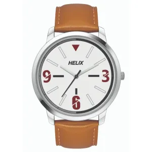 Helix By Timex Silver Round Analog Leather Watch Men -TW039HG01