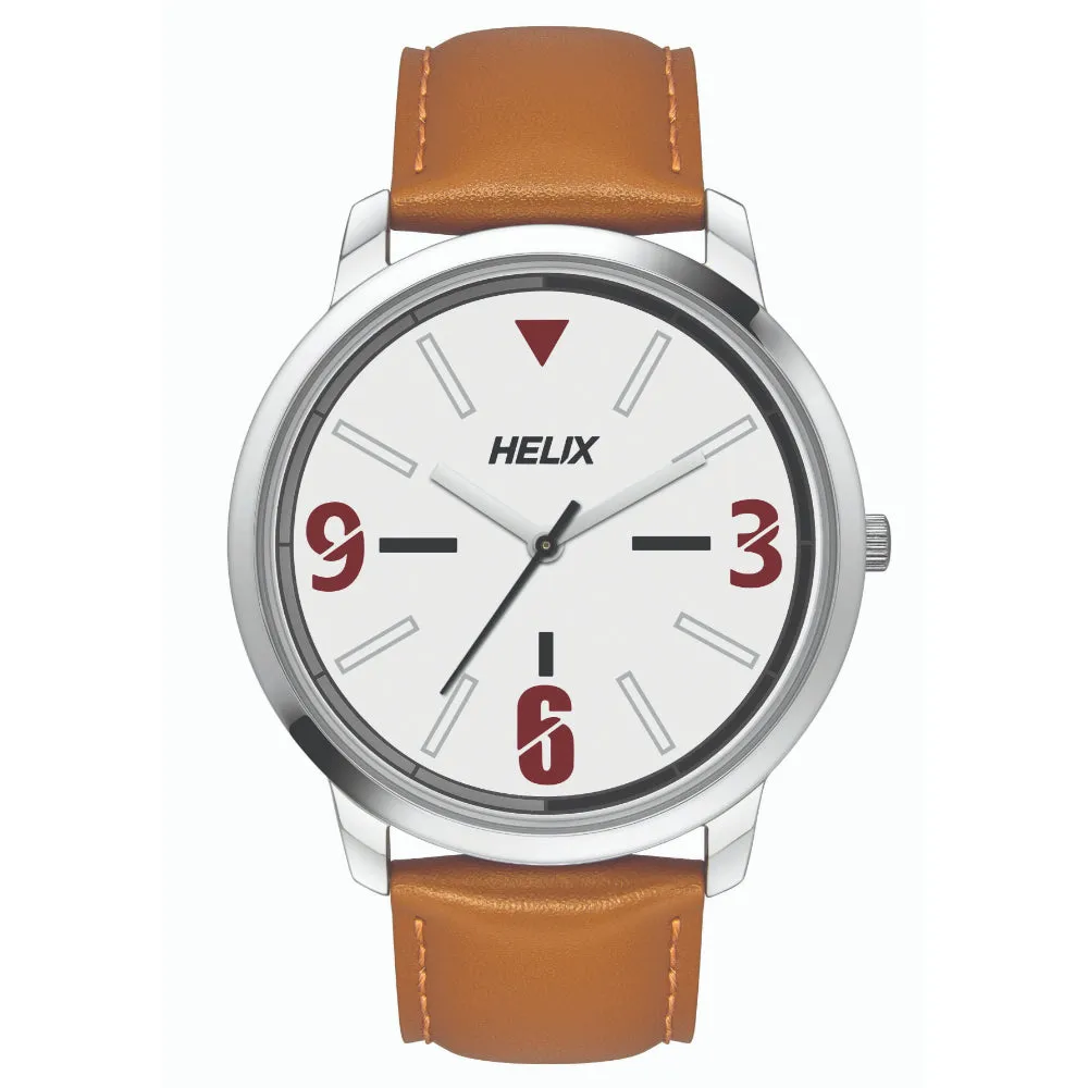 Helix By Timex Silver Round Analog Leather Watch Men -TW039HG01