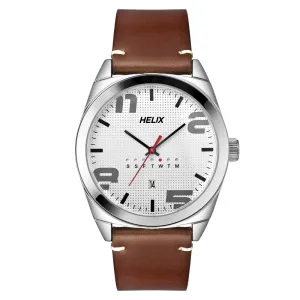 Helix By Timex Silver Round Analog Leather Watch Men -TW044HG00