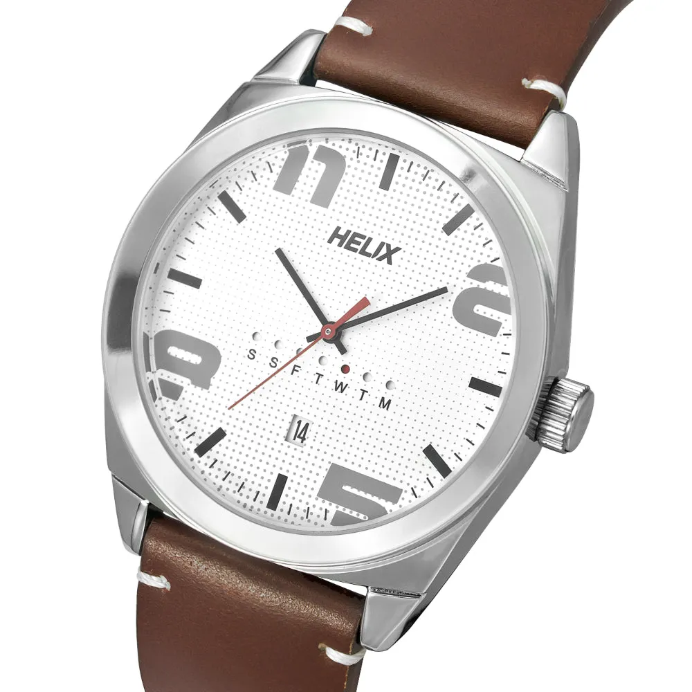 Helix By Timex Silver Round Analog Leather Watch Men -TW044HG00