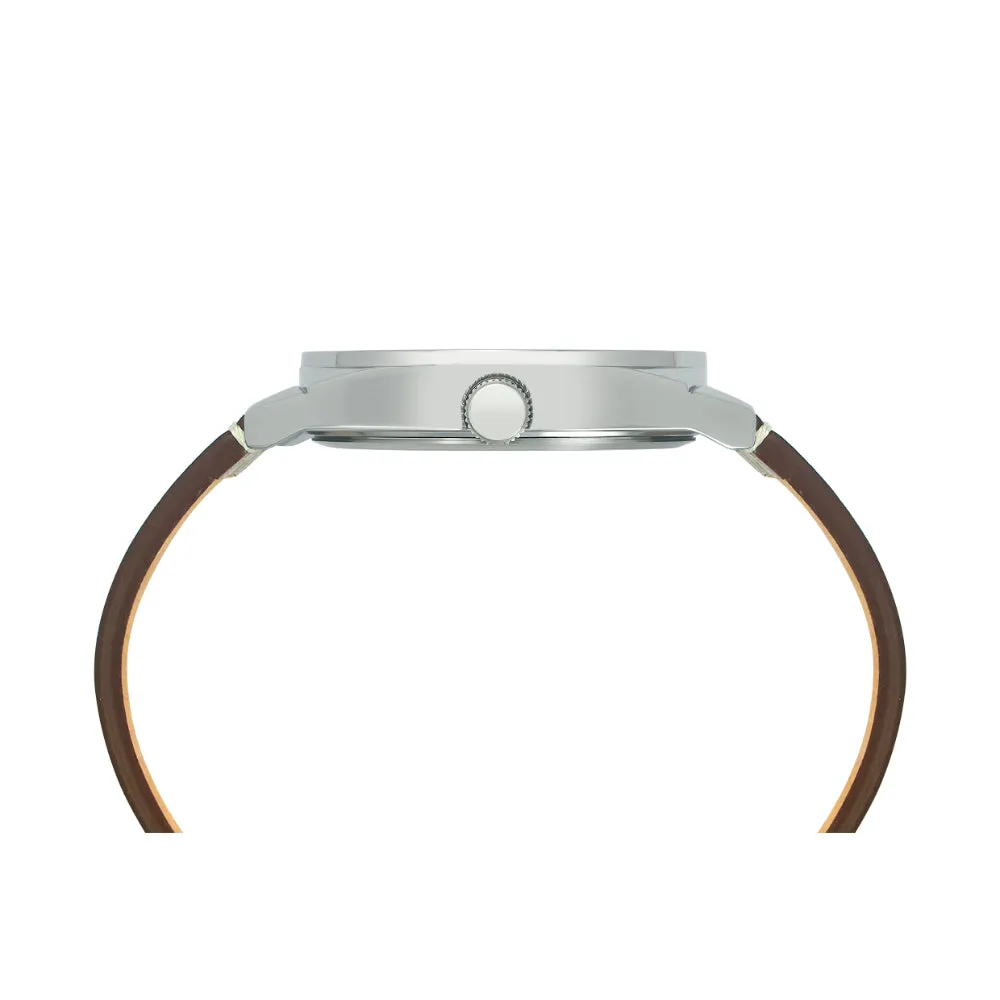 Helix By Timex Silver Round Analog Leather Watch Men -TW044HG00