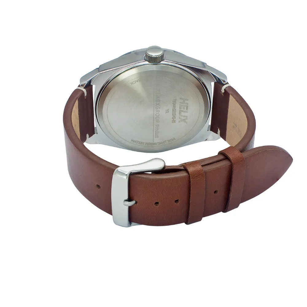Helix By Timex Silver Round Analog Leather Watch Men -TW044HG00
