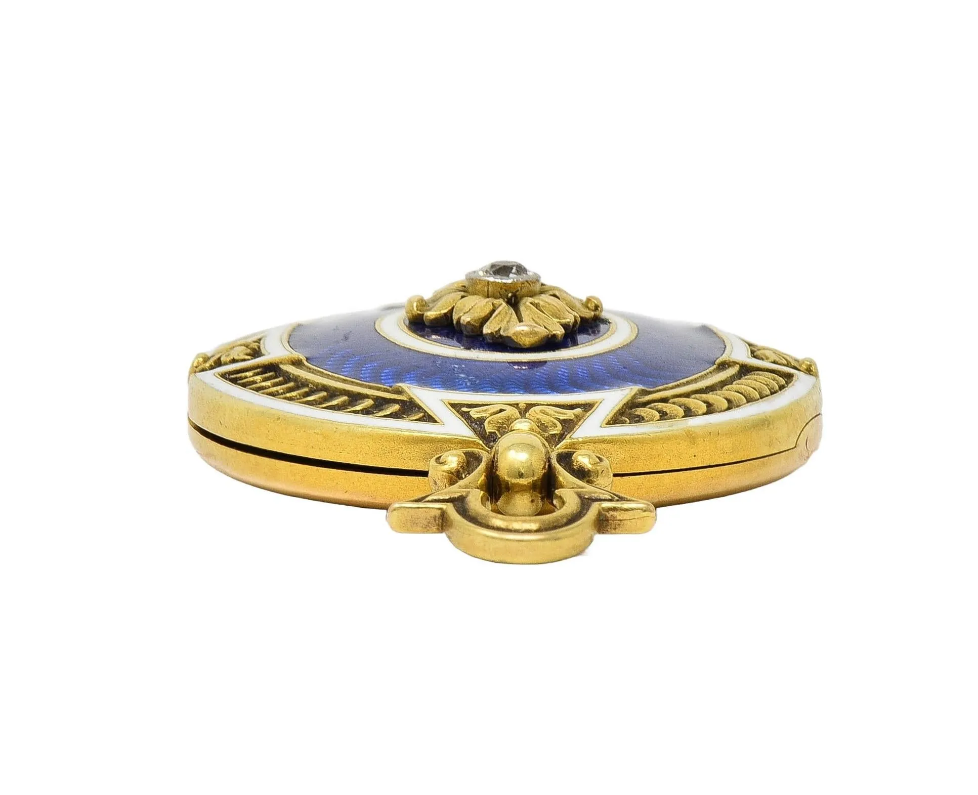 Henry Blank & Co. Victorian Diamond Guilloche Enamel 14 Karat Gold Antique Locket Pendant