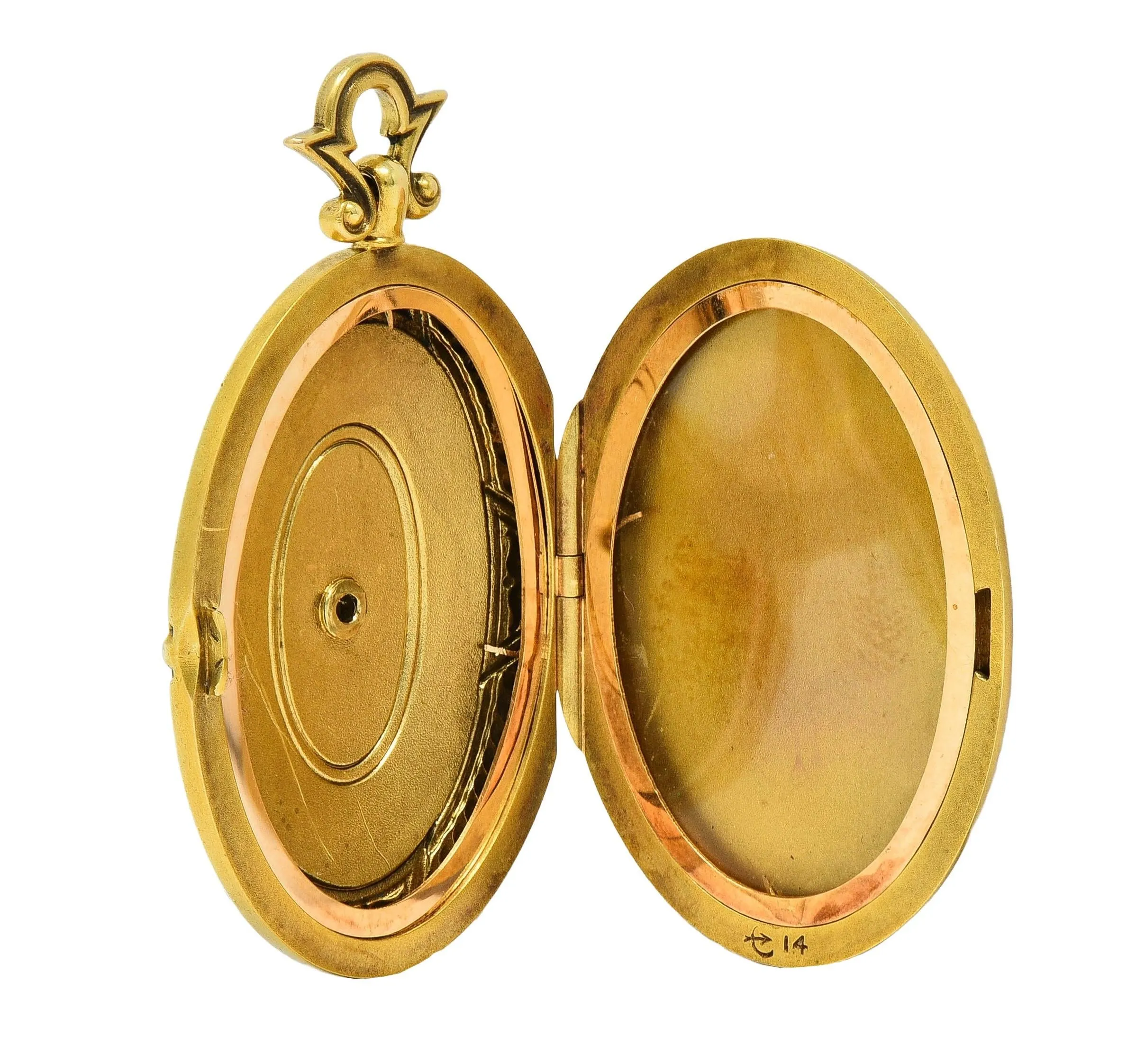 Henry Blank & Co. Victorian Diamond Guilloche Enamel 14 Karat Gold Antique Locket Pendant