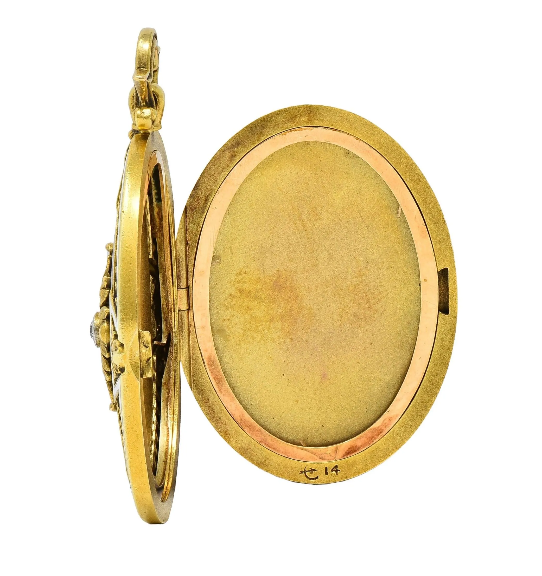 Henry Blank & Co. Victorian Diamond Guilloche Enamel 14 Karat Gold Antique Locket Pendant