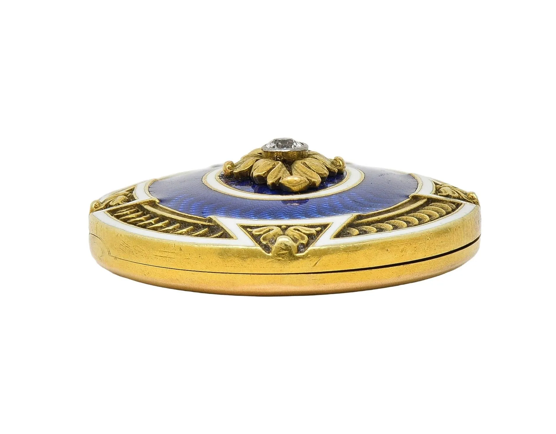 Henry Blank & Co. Victorian Diamond Guilloche Enamel 14 Karat Gold Antique Locket Pendant