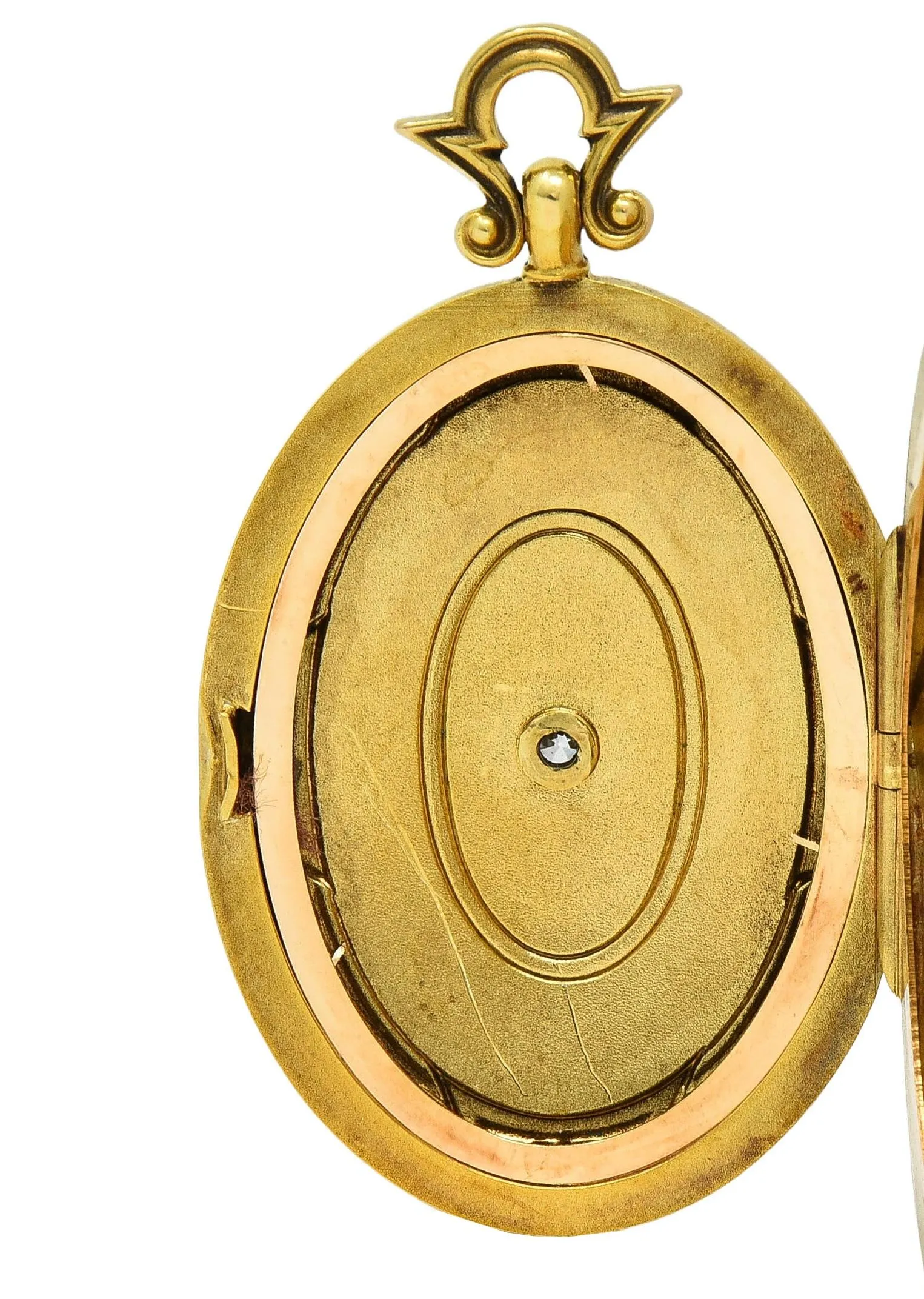 Henry Blank & Co. Victorian Diamond Guilloche Enamel 14 Karat Gold Antique Locket Pendant
