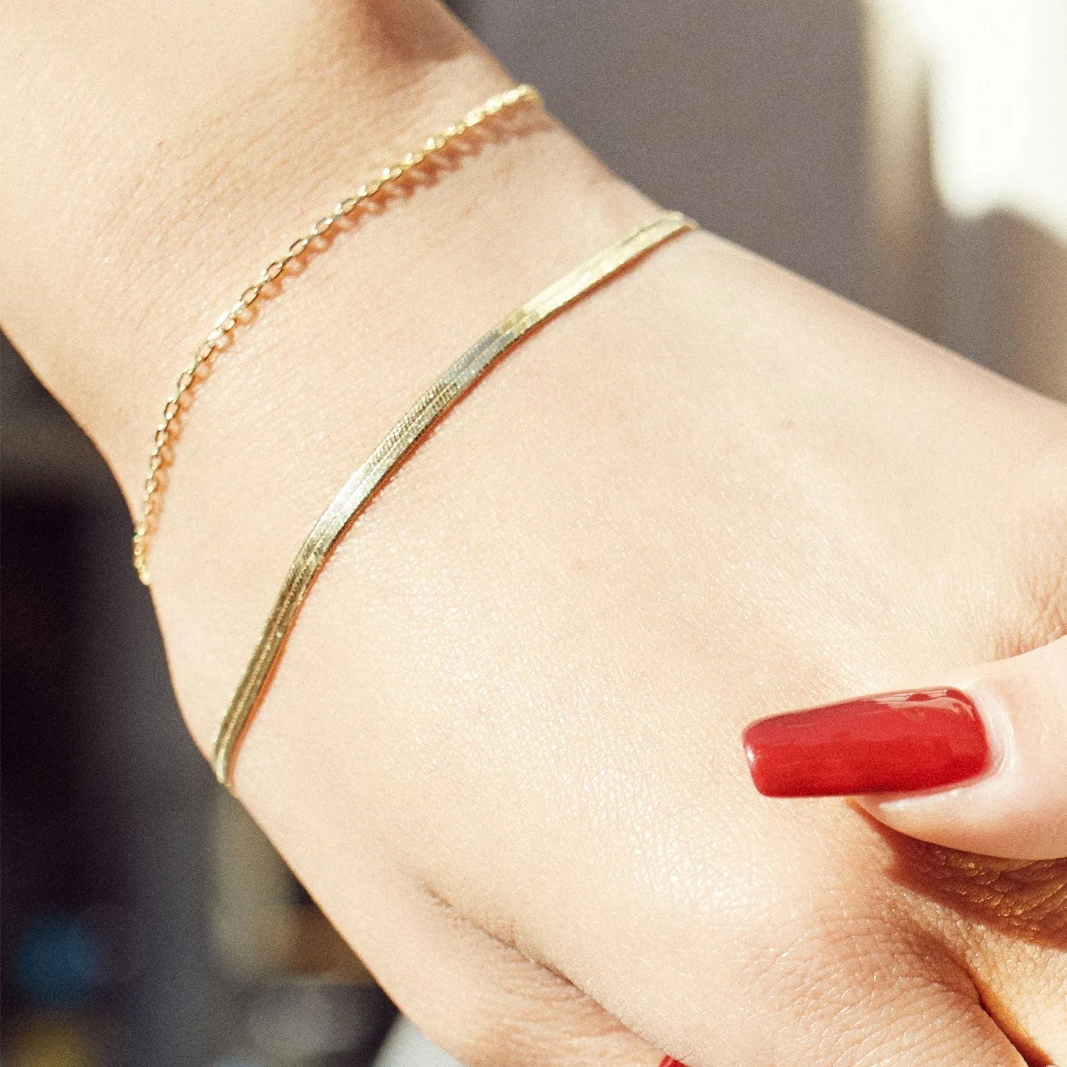 Herringbone Chain Bracelet - Gold Filled
