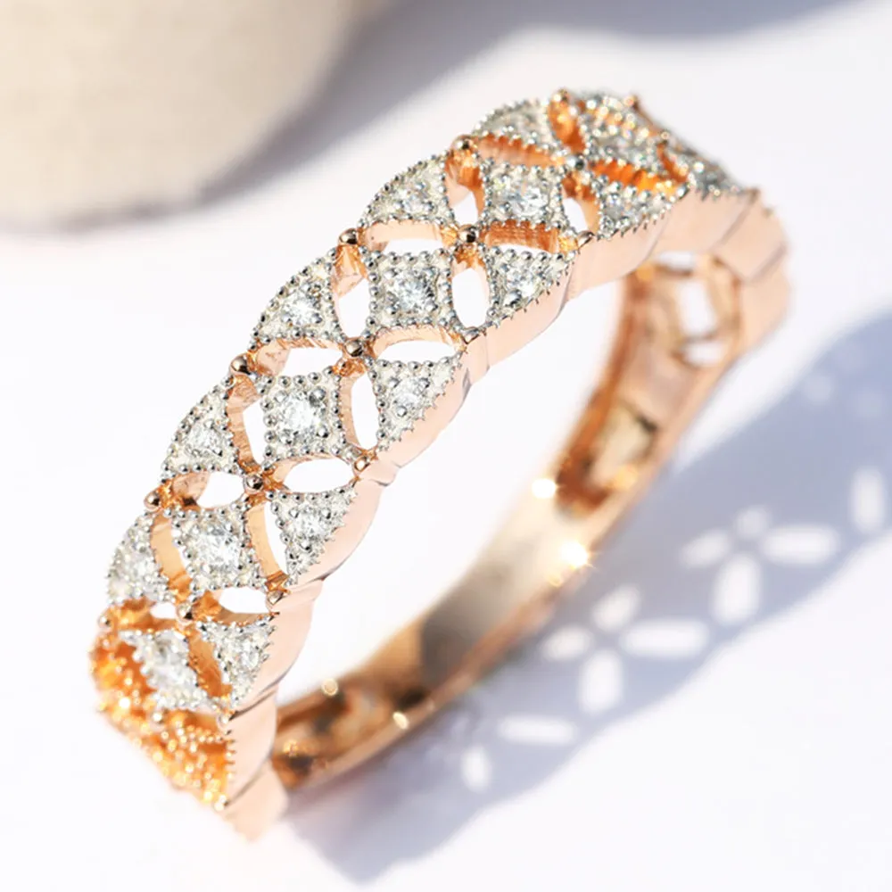 Hollow Carved Diamond Milgrain Band