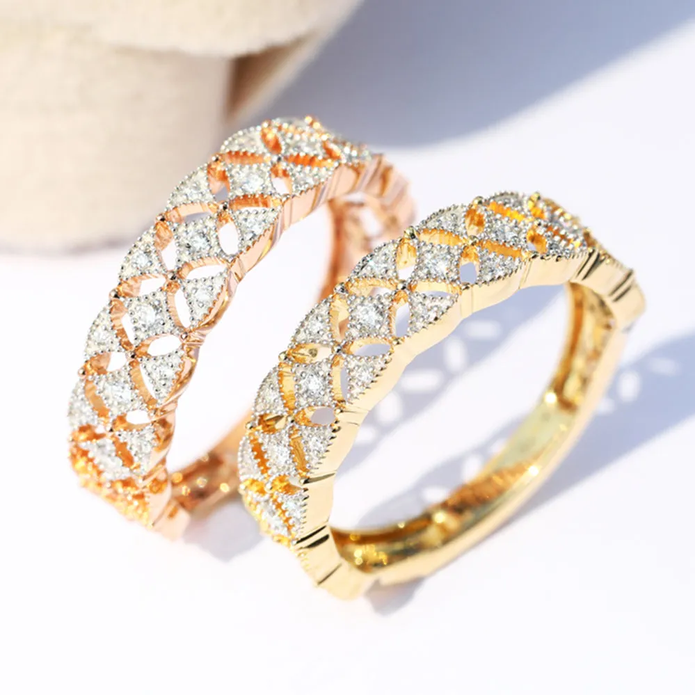 Hollow Carved Diamond Milgrain Band