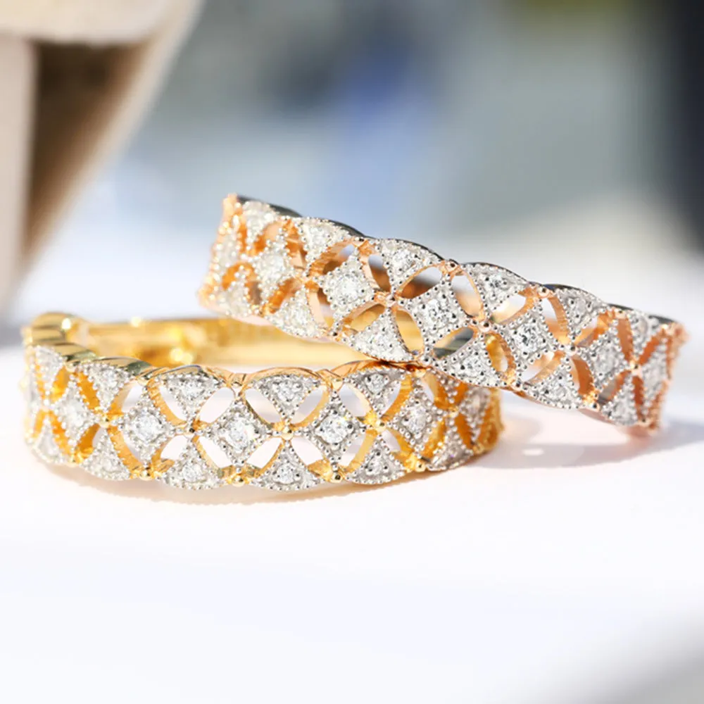 Hollow Carved Diamond Milgrain Band
