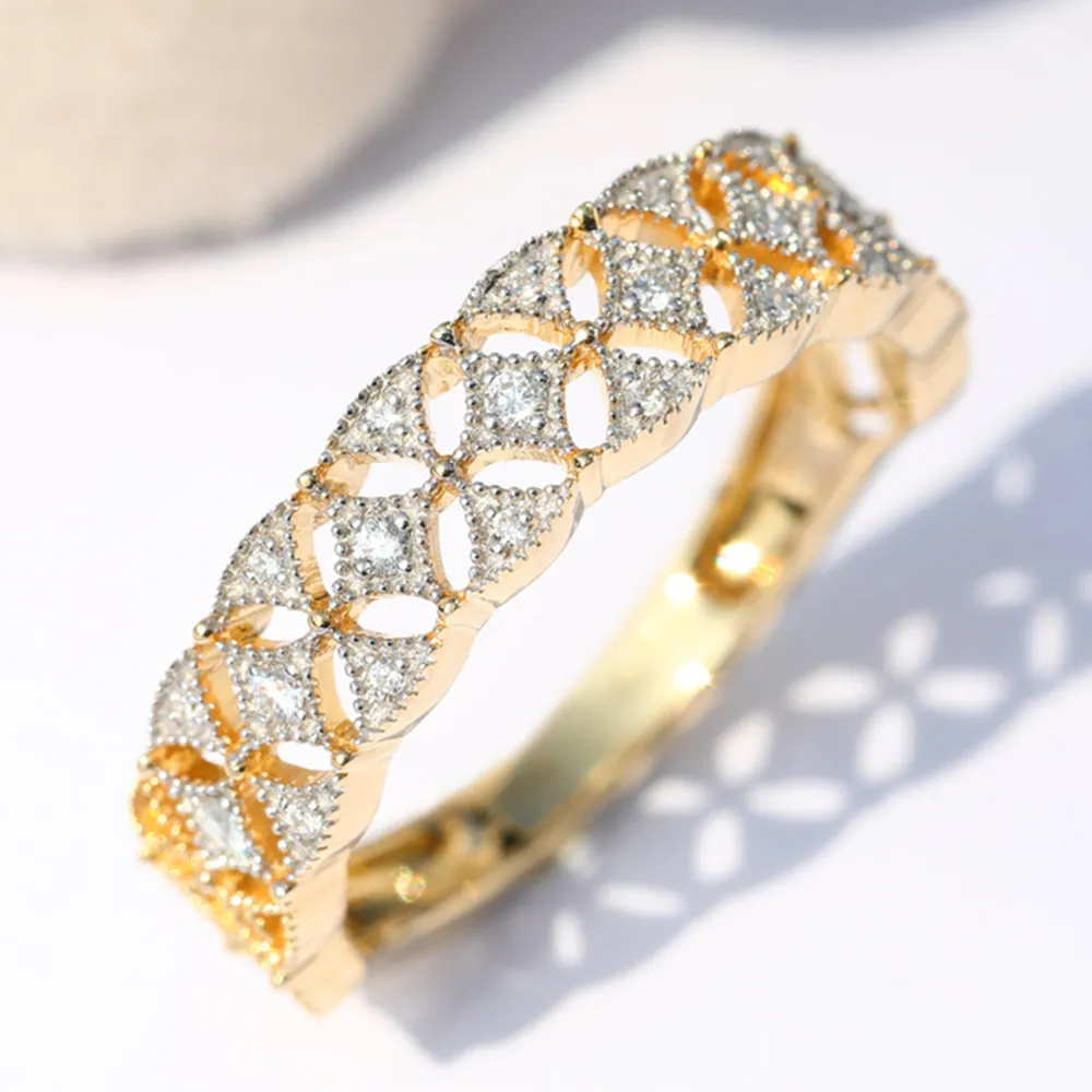 Hollow Carved Diamond Milgrain Band
