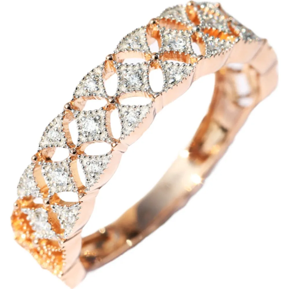 Hollow Carved Diamond Milgrain Band