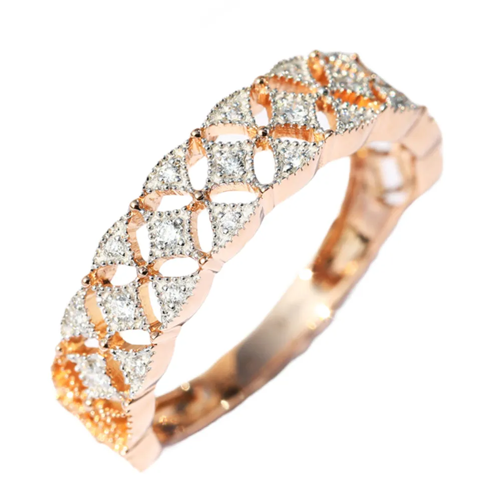 Hollow Carved Diamond Milgrain Band