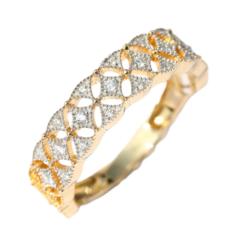 Hollow Carved Diamond Milgrain Band