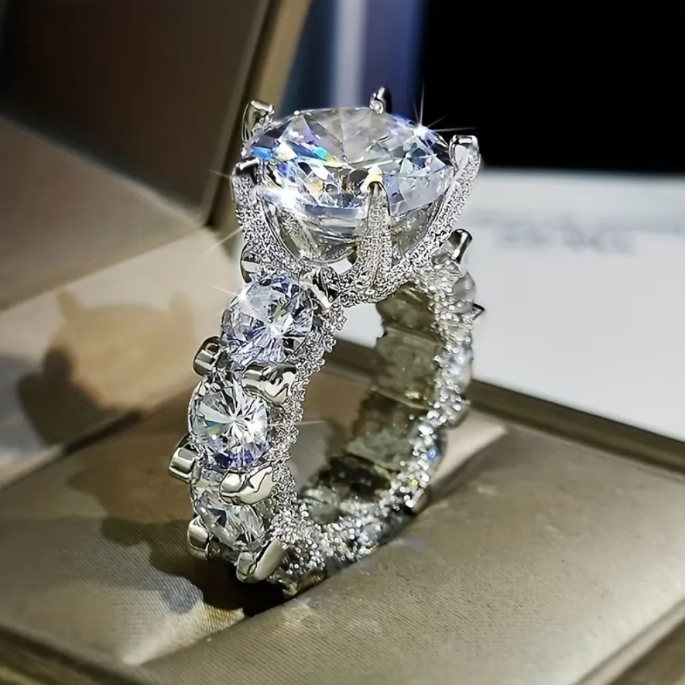 Hot Selling Silver Plated Rings For Women Square Cubic Zircon Jewelry Wedding Engagement Ring Wholesale Size 6-10
