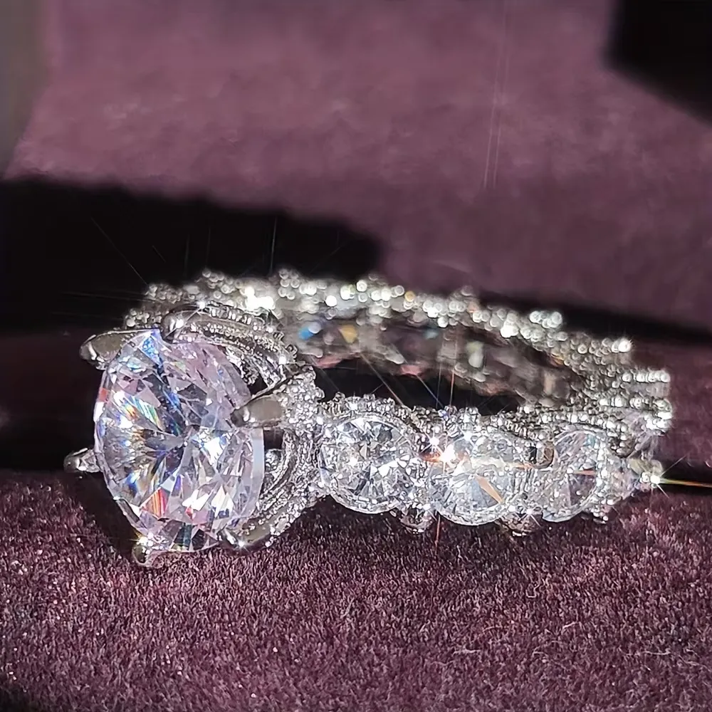 Hot Selling Silver Plated Rings For Women Square Cubic Zircon Jewelry Wedding Engagement Ring Wholesale Size 6-10